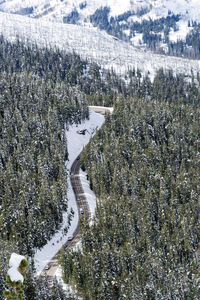 Aerial view of snow covered land