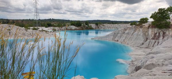 Beautifull view from kaolin lake with blue water.