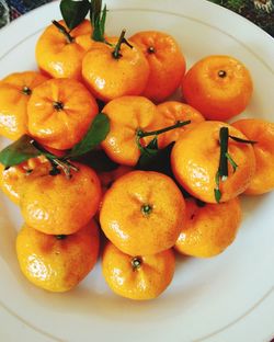 High angle view of fruits in plate