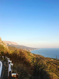 Scenic view of sea against clear blue sky