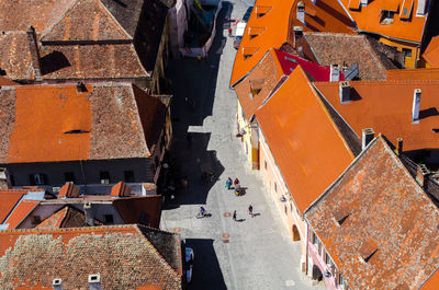 High angle view of buildings in city