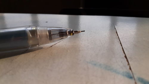 High angle view of pen on table