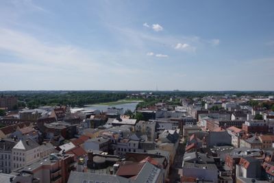 High angle view of townscape against sky