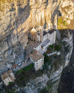 High angle view of buildings on rock