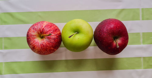 High angle view of apples on table