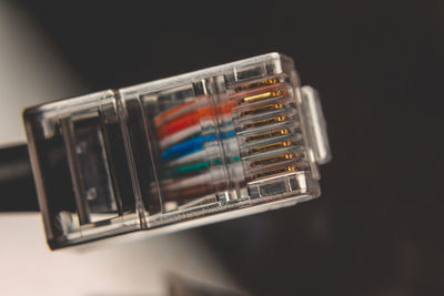 Close up shot of the end of an ethernet cable