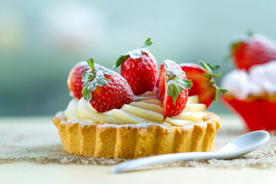 Close-up of dessert on table