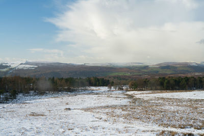 Scenic view of field against sky during winter