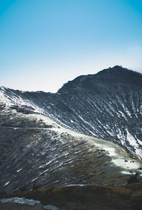 Scenic view of snowcapped mountains against clear sky