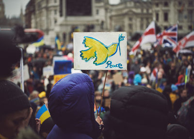 Placard at ukraine anti war protest in london 