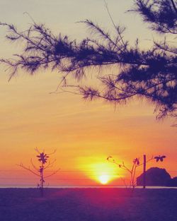 Scenic view of sea against orange sky