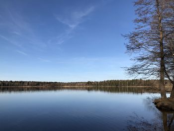 Scenic view of lake against blue sky