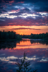 Scenic view of lake against sky during sunset