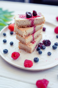 Close-up of cake in plate on table