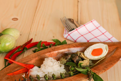 High angle view of food on table