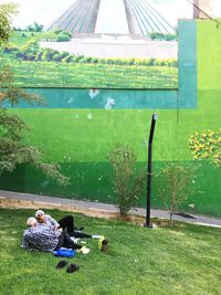 People relaxing in park