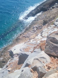 High angle view of rocky beach