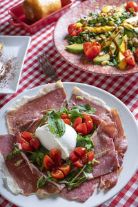 Typical italian salads on the restaurant table