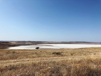 Scenic view of land against clear sky