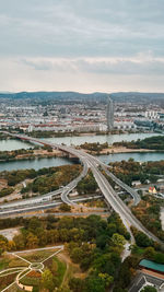 High angle view of cityscape against sky