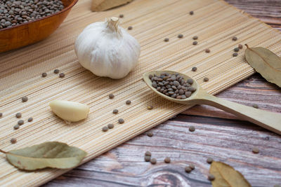 High angle view of chopped bread on cutting board