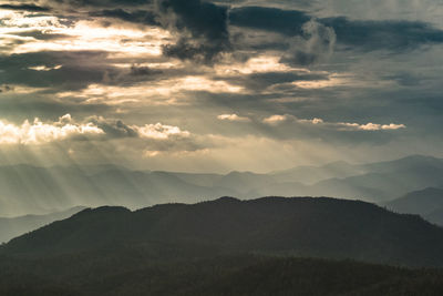 Scenic view of silhouette mountain against sky during sunset