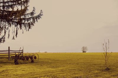 Scenic view of agricultural field against sky during sunset