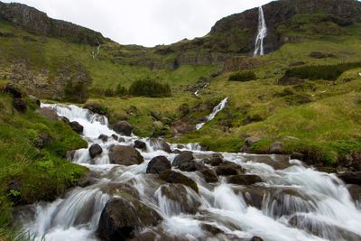 Scenic view of river flowing through rocks