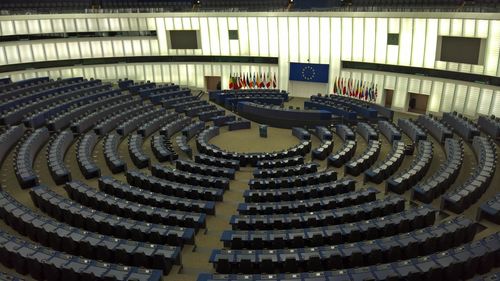 High angle view of empty seats in building