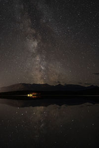 Scenic view of lake against sky at night