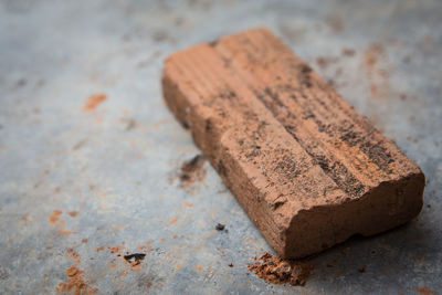 High angle view of damaged clay stone