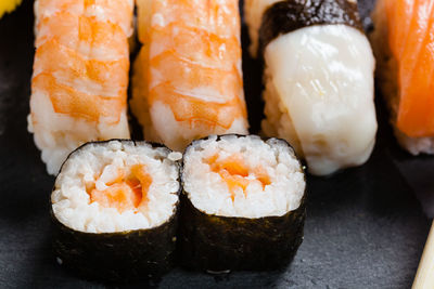 Close-up of sushi served in plate