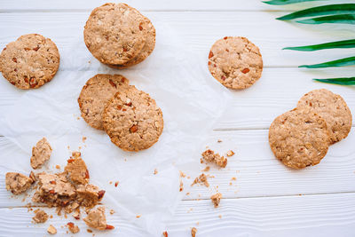 High angle view of cookies on table