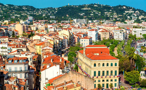 Aerial view of city against sky