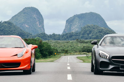 Car on road against mountains