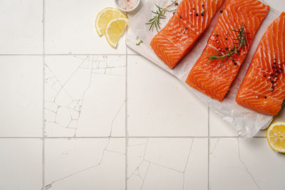 High angle view of food on table