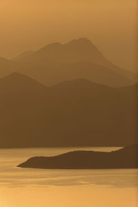 Scenic view of silhouette mountain against sky during sunset