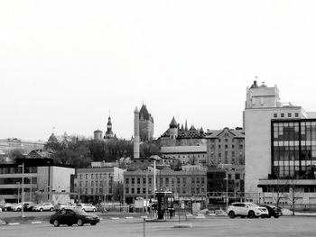 View of buildings against clear sky