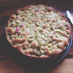 High angle view of dessert in bowl on table