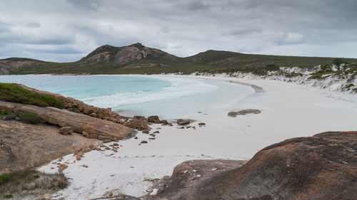 White beach of thistle cove on an overcast day,  cape le grand national park, western australia