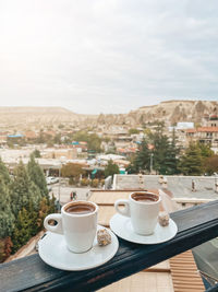 High angle view of coffee on table