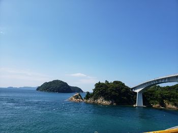 Scenic view of sea against blue sky