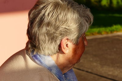 Close-up of senior man looking away