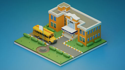 3d rendering class room isometric., 3d illustration. back to school.