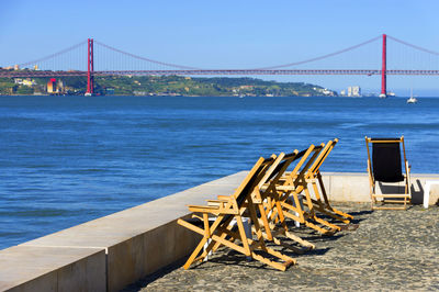 Deck chairs with golden gate bridge in the distance