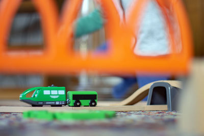 Close-up of toy car on table