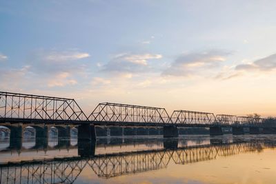 Bridge over river against sky during sunset