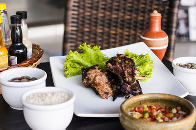 Close-up of food on table