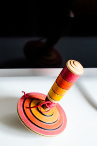 High angle view of multi colored pencils on table