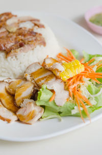 High angle view of meal served in plate